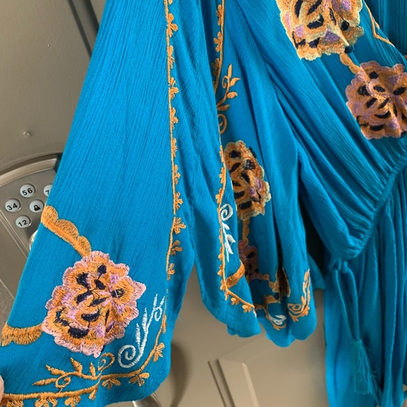 NWOT Free People Turquoise Cora Mini Dress - Picture 10 of 11